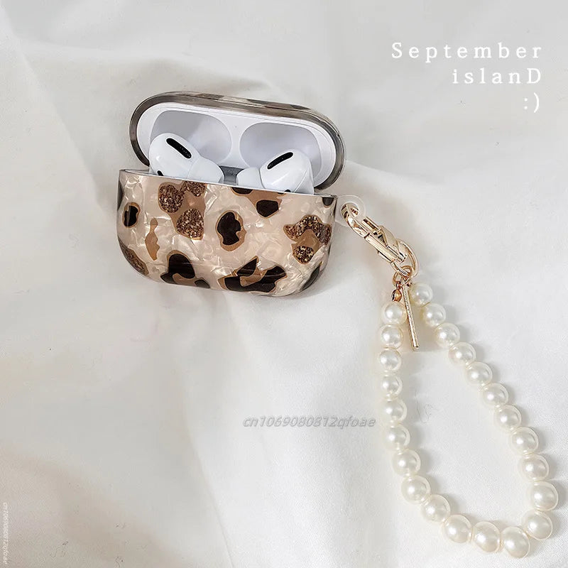 Pearl Earphone Cases For Airpods Pro 2 Leopard Pendant Headphone Protective Cover For Apple Airpod 3 Pro 2 1 3rd Generation Case