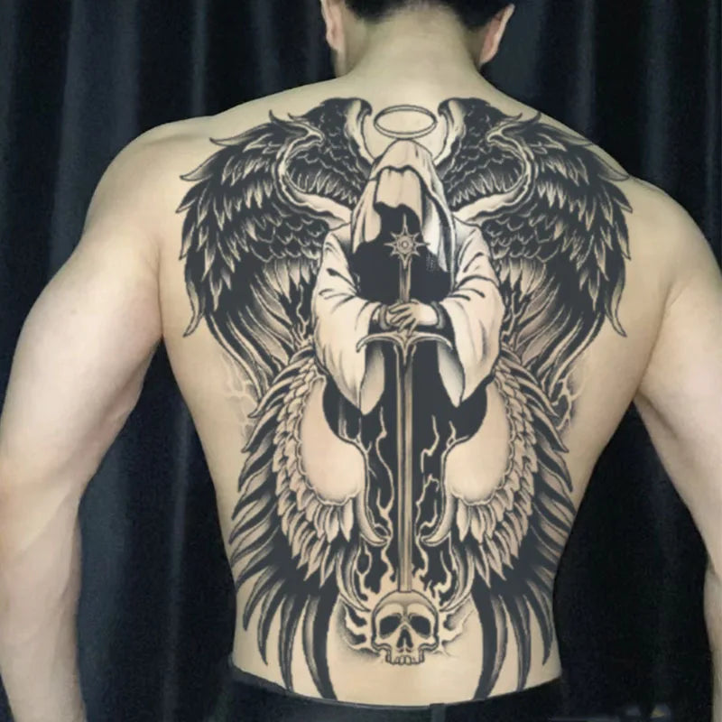 Angel Wings God Tattoo Stickers Realistic Juice Ink Semi Permanent Full Back Body Tattoo Temporary Lasting 2 Weeks Men Adult