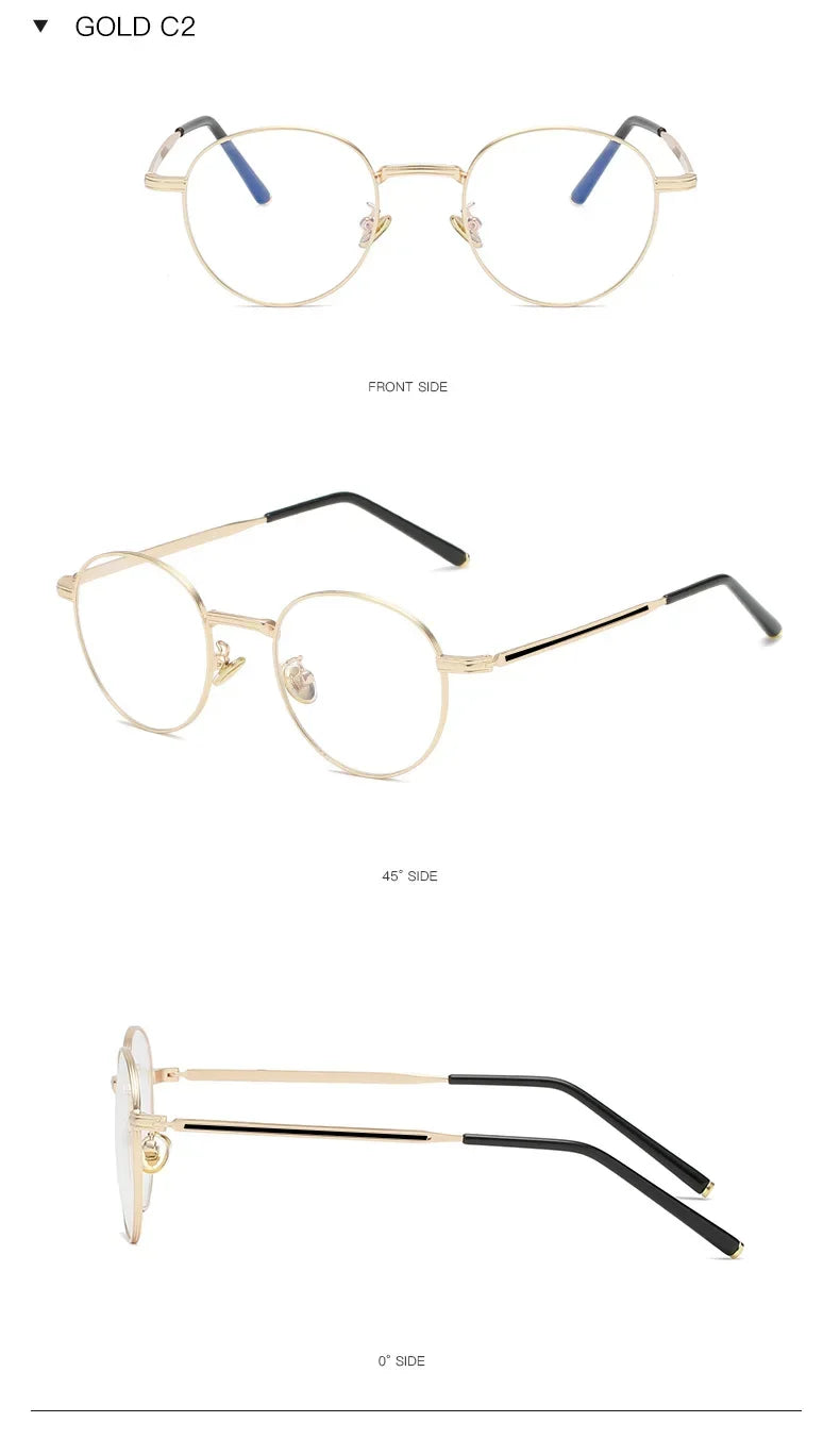 Metal Round Anti Blue Light Glasses Women Men Classic Trend Eyeglasses Frames Transparent Computer Glasses Oculos Feminino