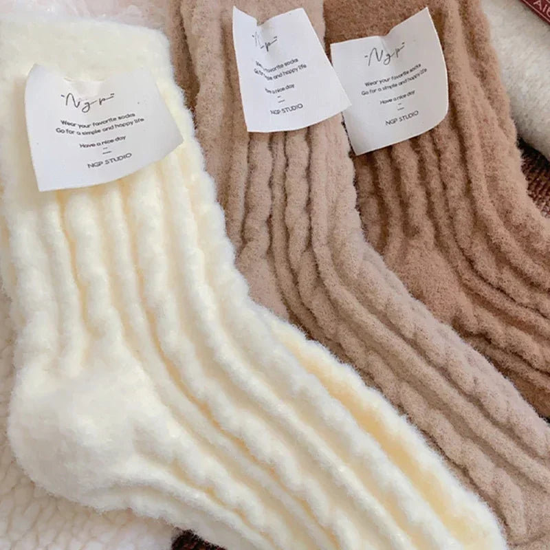 Winter Warm Coral Fleece Socks Women Solid Loose Sleeping Sock Velvet Home Fluffy Stocking Thicken Thermal Sox Calcetines