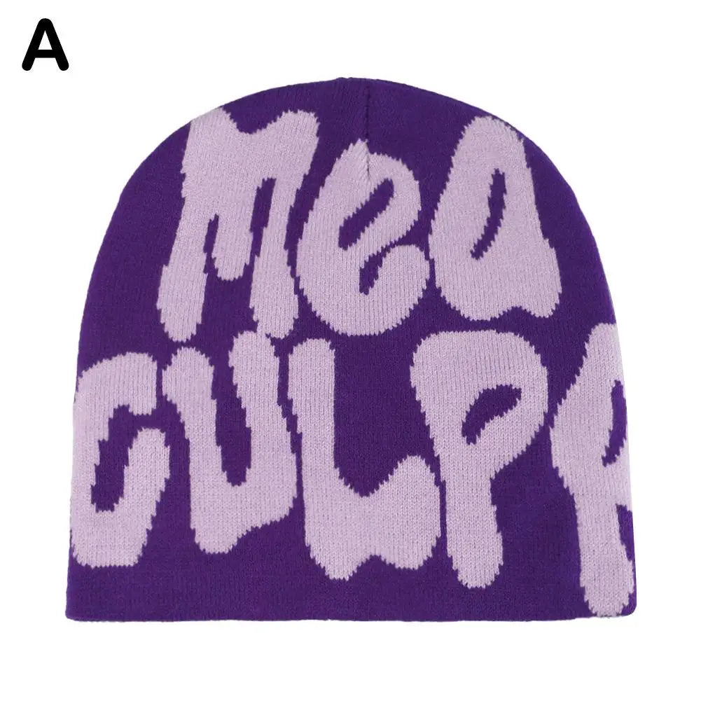 Fashion Korean Y2K Knitting Beanie Hat Cool Letter Graphic Knitting Beanie Cozy Knit Skullies Cap Slouchy Unisex Winter Hats