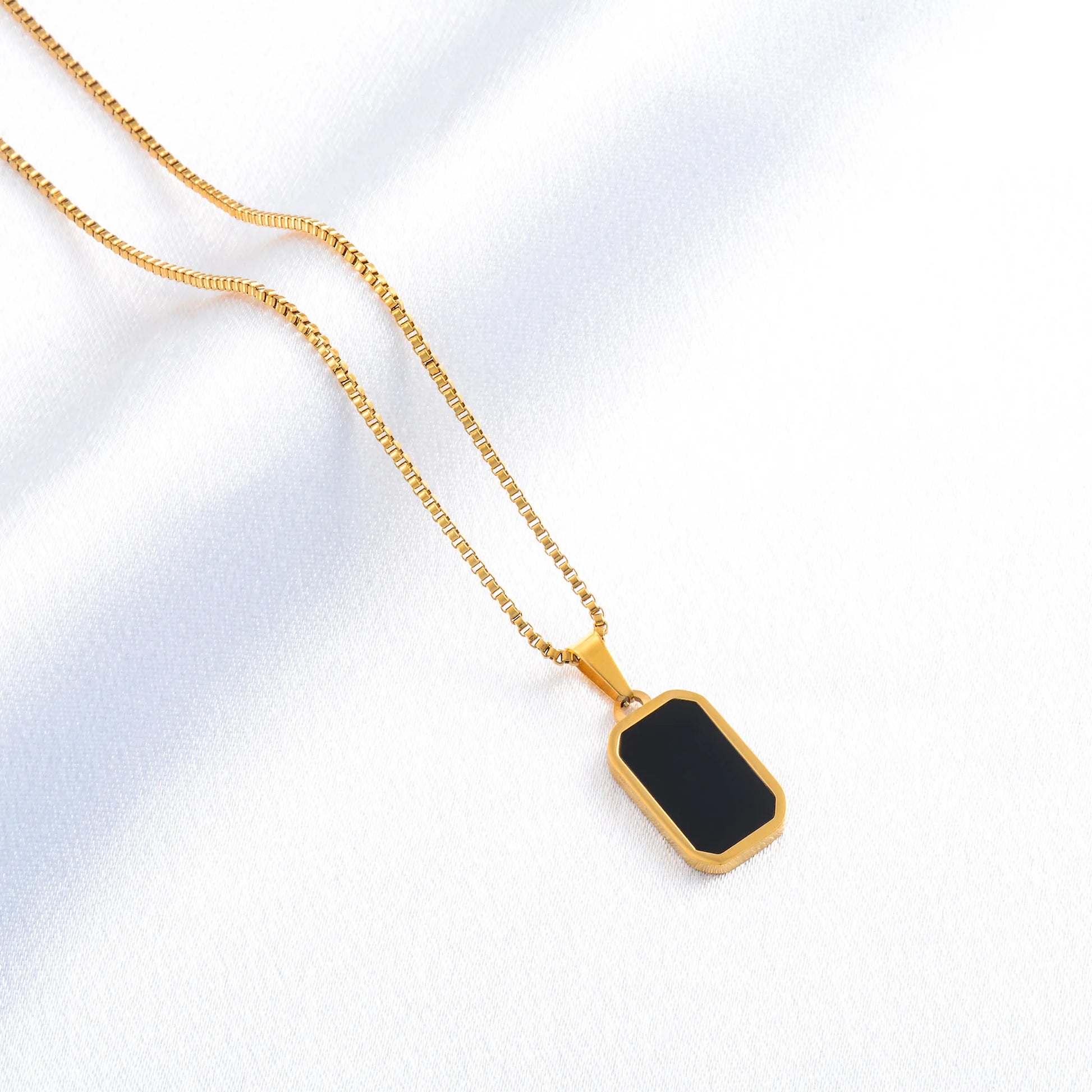 Square Black Pendant with Chain Stainless Steel Minimalist Necklace for Women Gold Color Plated Choker with Extender Jeweley