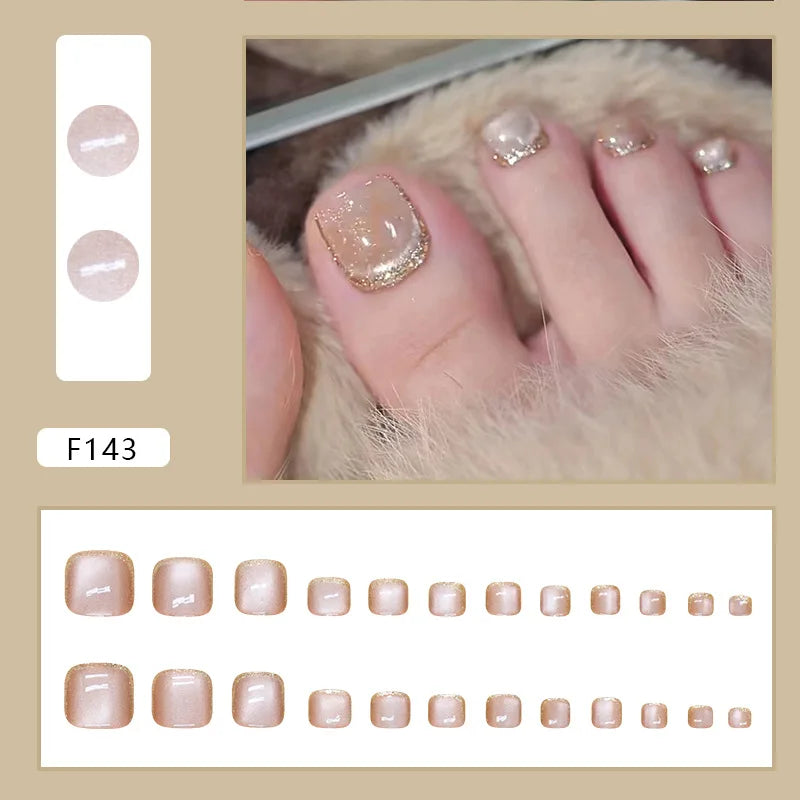 White French Press on Nails Fake Nails Tips with Sticker False Toenail Design Butterfly Lovely Girl False toenaile 1