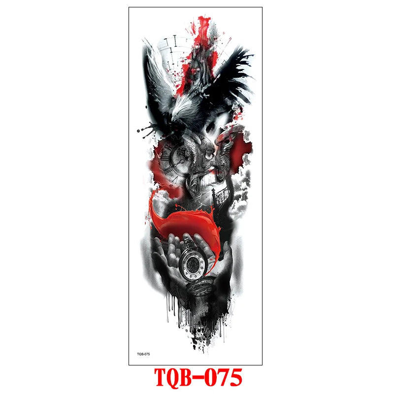 Waterproof Temporary Tattoo Sticker Large Size Tattoo for Men Sleeve Clock Fake Tattoo for Women Girl Full Arm Tattoo Fake