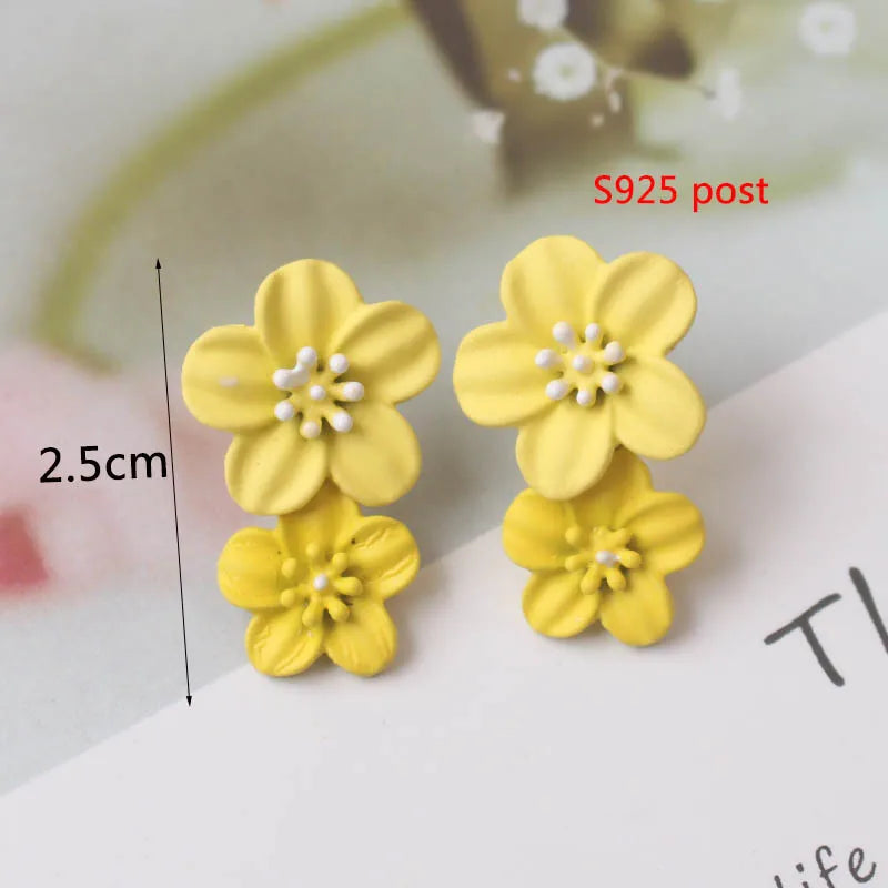 Korean New Double-layers Flower Drop Earrings for Ladies Exaggerated Women Floral Earrings Fashion Jewelry aretes de mujer