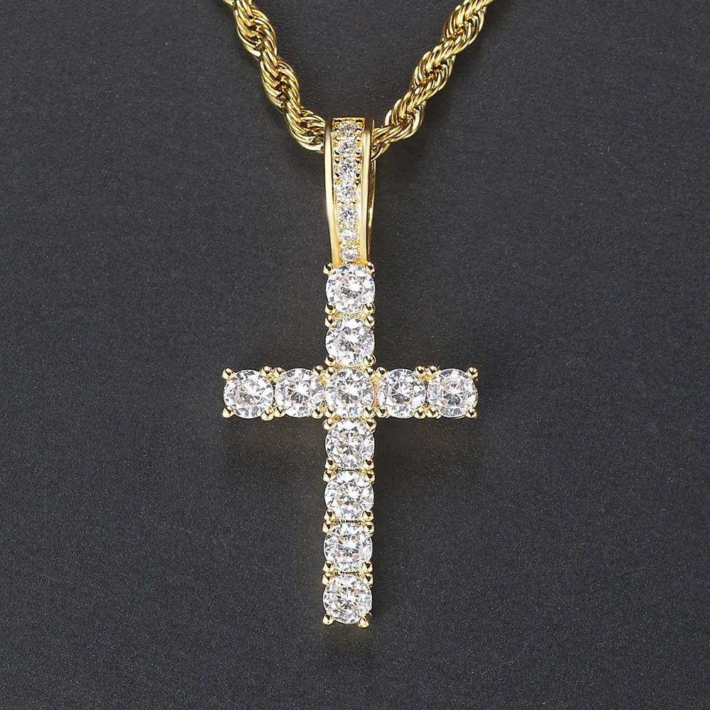 4/5mm Iced Out CZ Cross Pendant Necklaces for Women Men Punk Hiphop Rope Stainless Steel Chain on Neck Rapper Jewelry OHP003