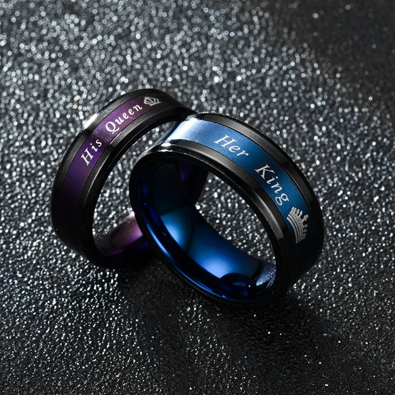 New Couple Rings Her King His Queen Stainless Steel for Women Men Crown Romantic Anniversary Wedding Bands Ring Jewelry Gifts