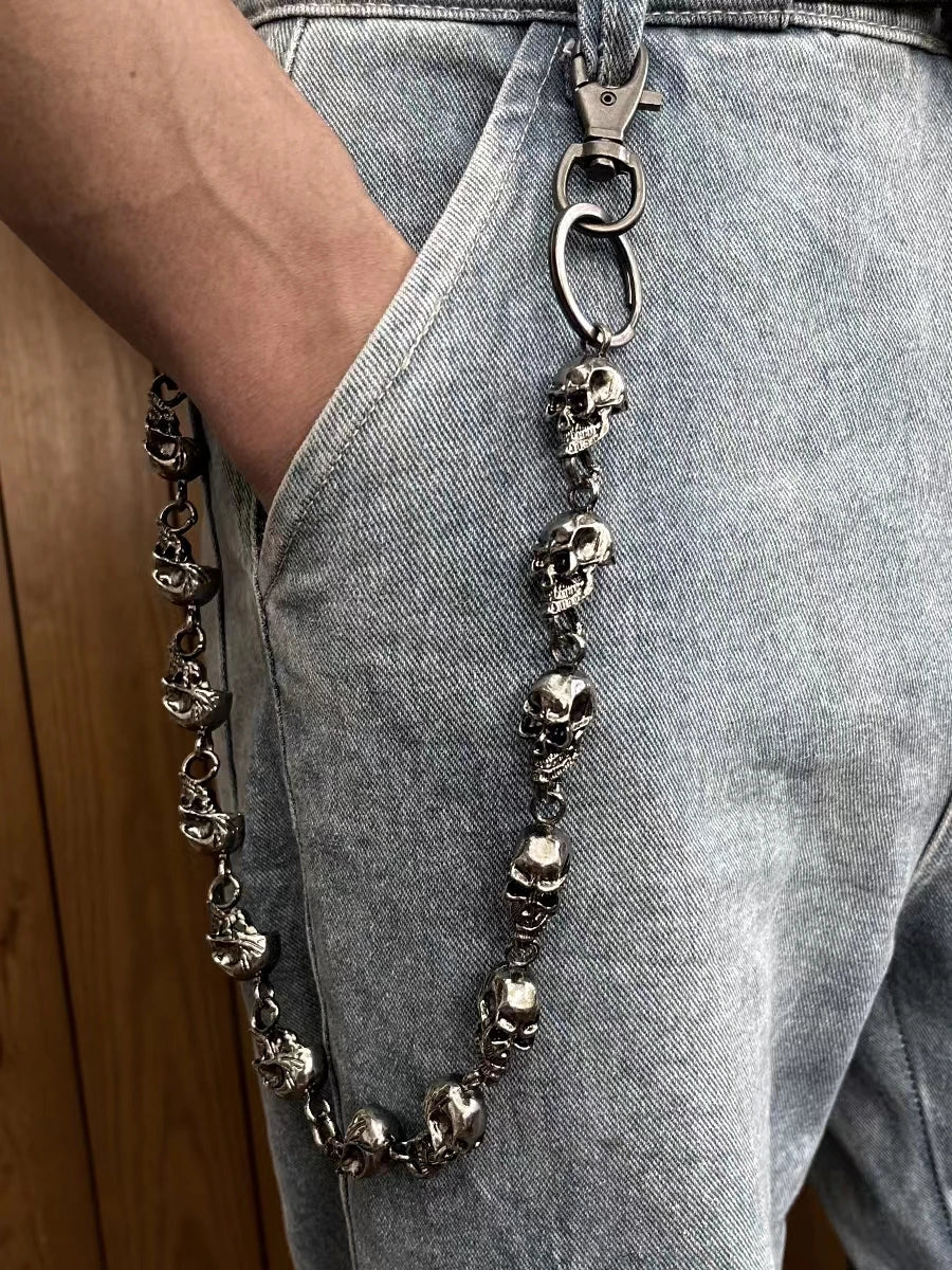 Slim Heavy Waist Chain Men Skull Keychain Wallet Chain Gothic Biker Fashion Accessories