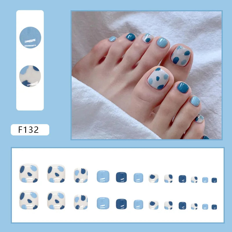 White French Press on Nails Fake Nails Tips with Sticker False Toenail Design Butterfly Lovely Girl False toenaile 1