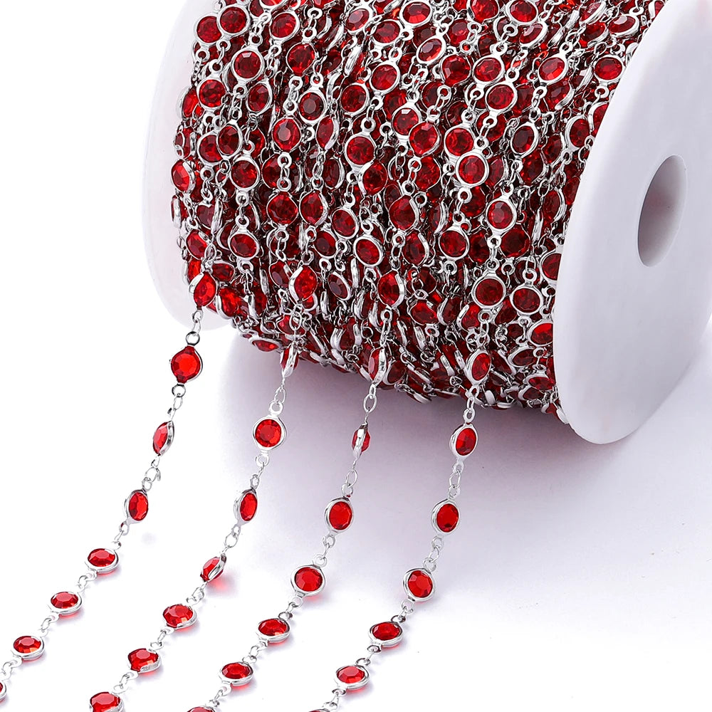 1Meter Colorful Glass Crystal Beads Chain Copper Chains For Necklace Bracelet Jewelry Making DIY Components Accessories