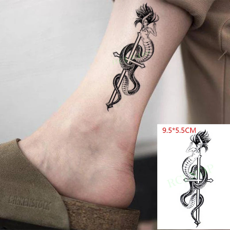 Waterproof Temporary Tattoo Sticker Neck Black Gothic Punk Devil Bull Cross English Letters Flash Tatoo Fake Tatto for Woman Men