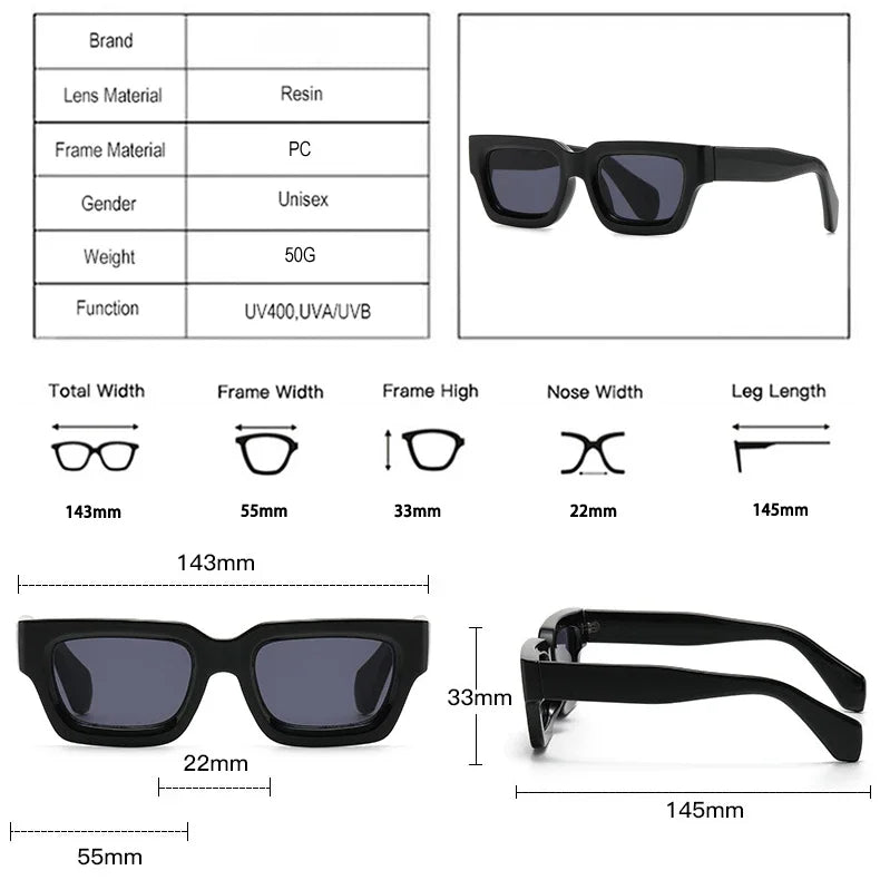 2024 Fashion Square Sunglasses Women Clear Ocean Gradient Lens Eyewear Vintage Trending Men Punk Kpop Sun Glasses Gafas De Sol