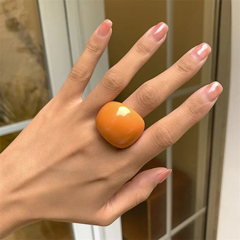 Classic Candy Color Acrylic Ring Exaggerated Geometric Rings Gothic Y2k Jewelry Wholesale Women's Fashion Accessories 반지