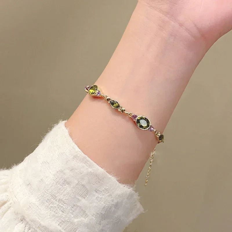 Simple Green Crystal Bracelet Fashion Korean Style Delicate Bracelet Jewelry Women for Commuting