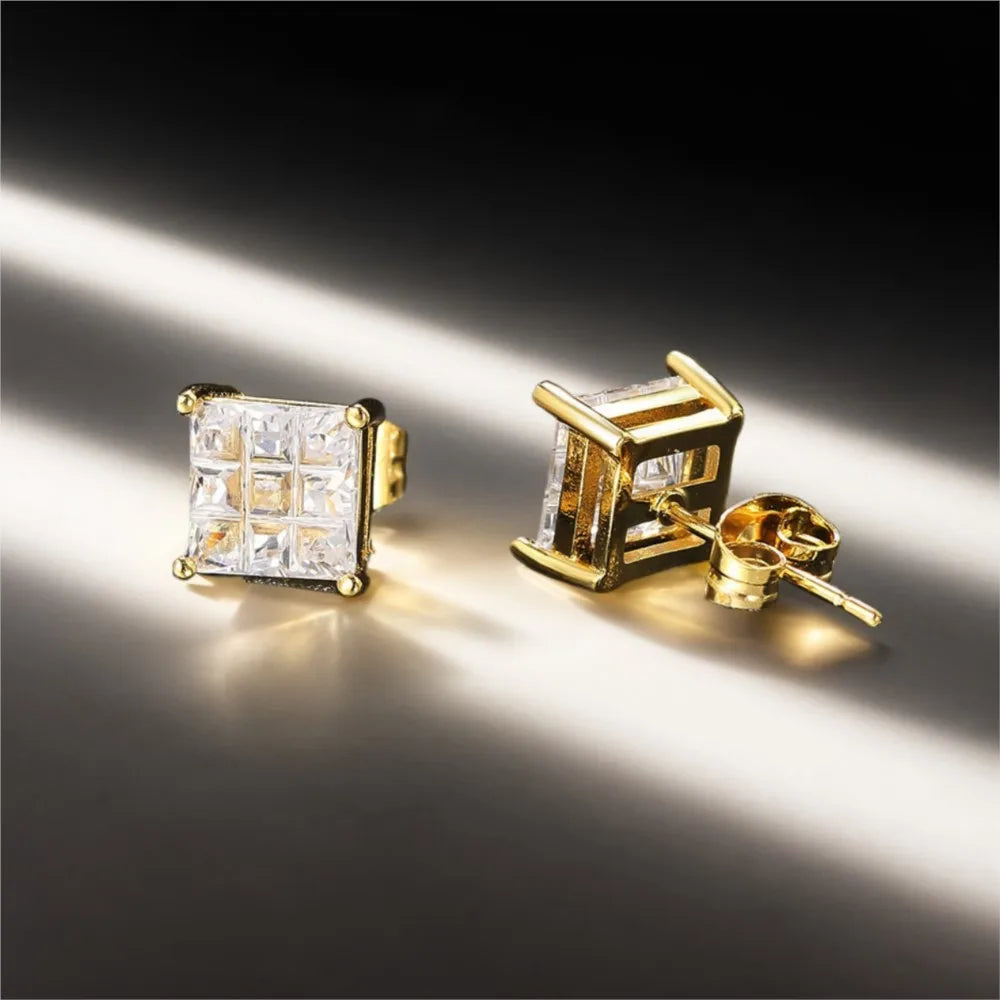 Hippie Sparkling Square Zirconia Earrings For Women Punk Gold Color Plated Charm Earings Gift Hiphop Jewelry Accessories OHE108