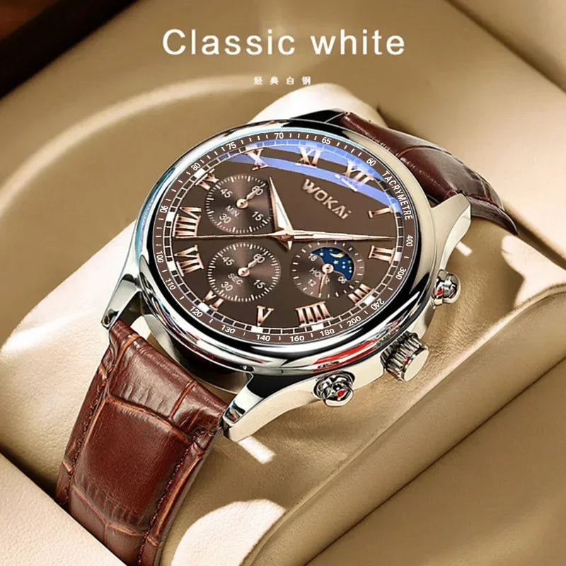 GENEVA High Quality Men's Luxury Belt Fashion Quartz Watch Men Round Business Student Sport Waterproof Glow
