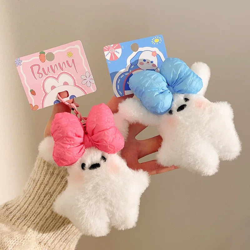 1Pc Kawaii Rabbit Plush Keyring Ornament Lovely Plush Animal Bowknot Keychain for Women Girls Versatile Bag Charm Pendant Gifts