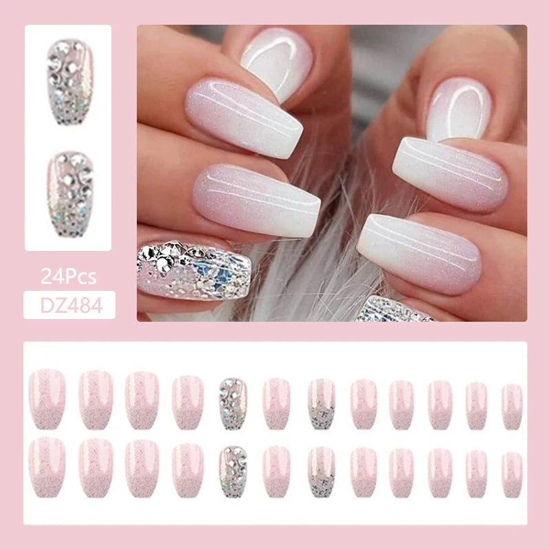 24Pcs/Set Cute and Playful Wearing False Nails French Design Fresh Press on Nail Art Removable Fake Nails
