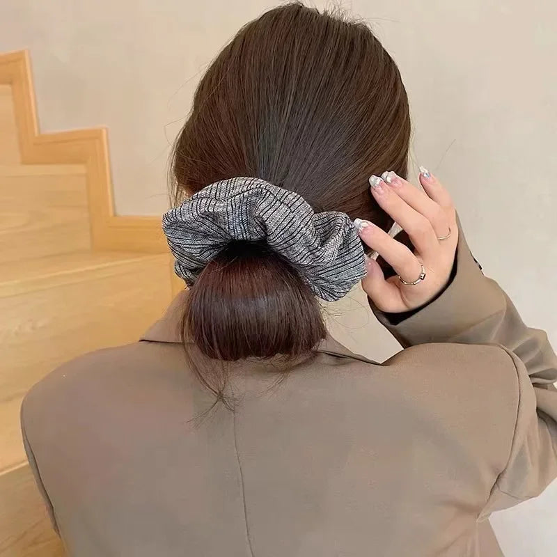 Vintage Fashion Women New Plaid Elastic Hair Bands Elegant Designers Girl Hair Tie Ponytail Hair Accessories