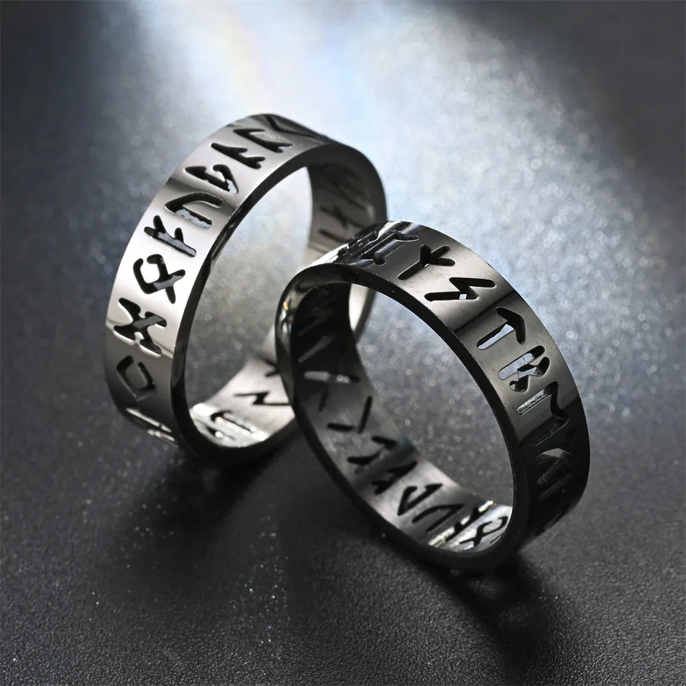 2025 New Stainless Steel Hollow Out Ring for Men Women Fashion Hollow Rune Design Finger Anillo Antiestres Anxiety Rings