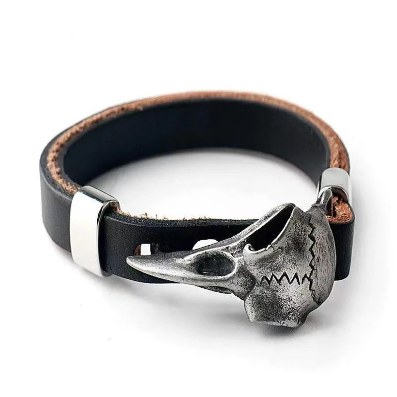 Odin Raven Skull Bracelet Mens Slavic Leather Bracelet Punk Biker Rock Party Accessories Nordic Jewelry