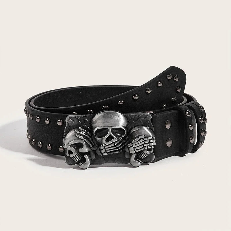 Halloween Skeleton Hand Belt Skull Casual Gothic Men Belt Vintage Snap Buckle Beaded Hip Hop Rock Cowboy Decoration Punk Belts