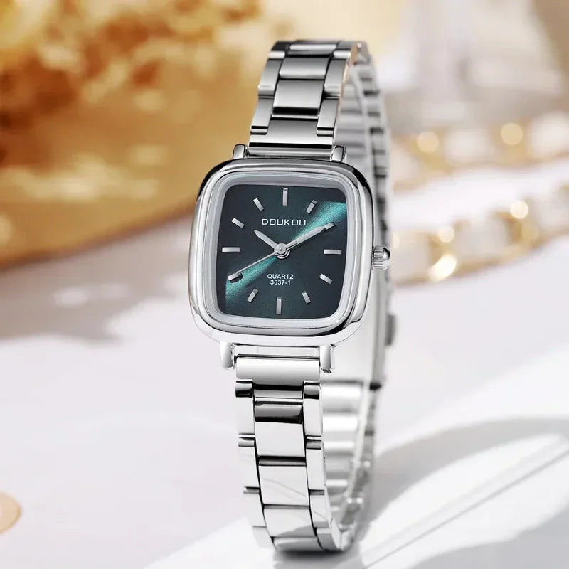 New Brand Ladies Watch Versatile Korean Female Student Small Square Quartz Watch Adjustable Stainless Steel Strap Wristwatches