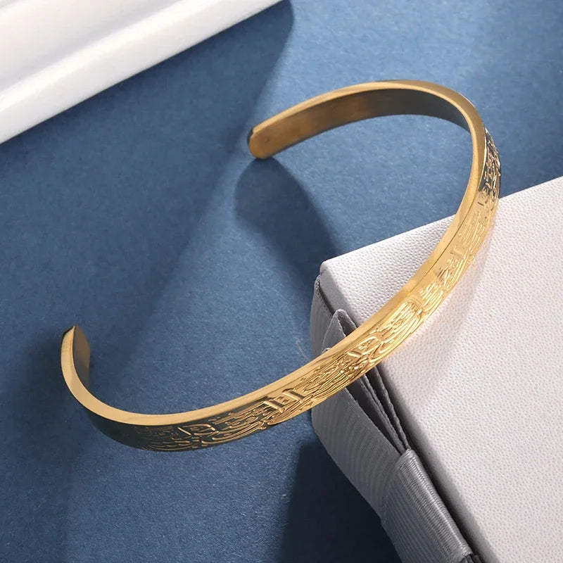 Retro Pattern Sanskrit Opening Bracelet Buddhist Six-Character Mantra Twist Cuff Bangles Men and Women Fashion Jewelry Gift