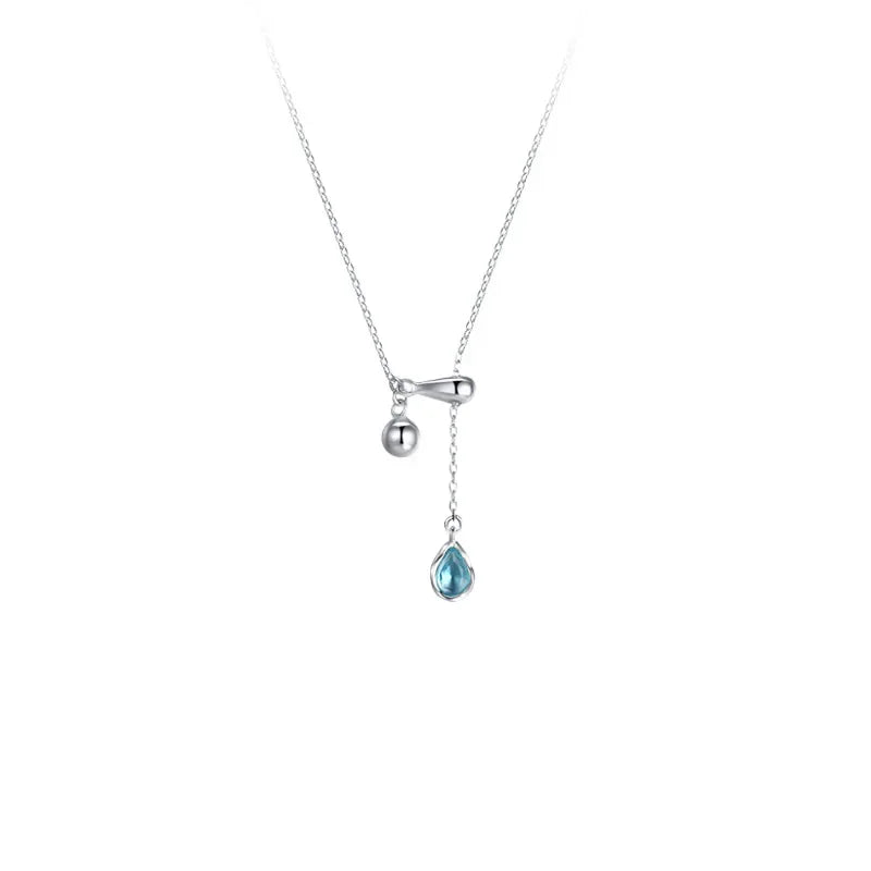 Fashion Blue Zircon Water Drop Shape Necklace Simple Style Charm Ladies Pendant Choker Gift Korean Trend Jewelry 도매