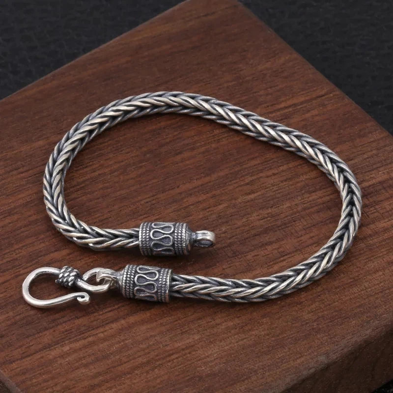 Vintage Twist Braided Square Cuff Bracelet Silver Plated Foxtail Chain Men's Bracelet Punk Casual Jewelry Gift