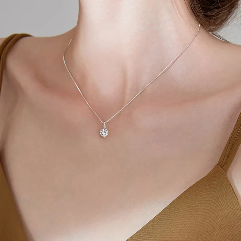 Silver Color Single Zircon Necklace for Women Clavicle Chain Silver Color Jewelry Choker