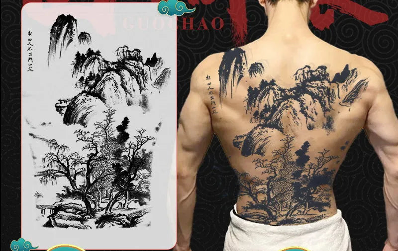 Angel Wings God Tattoo Stickers Realistic Juice Ink Semi Permanent Full Back Body Tattoo Temporary Lasting 2 Weeks Men Adult