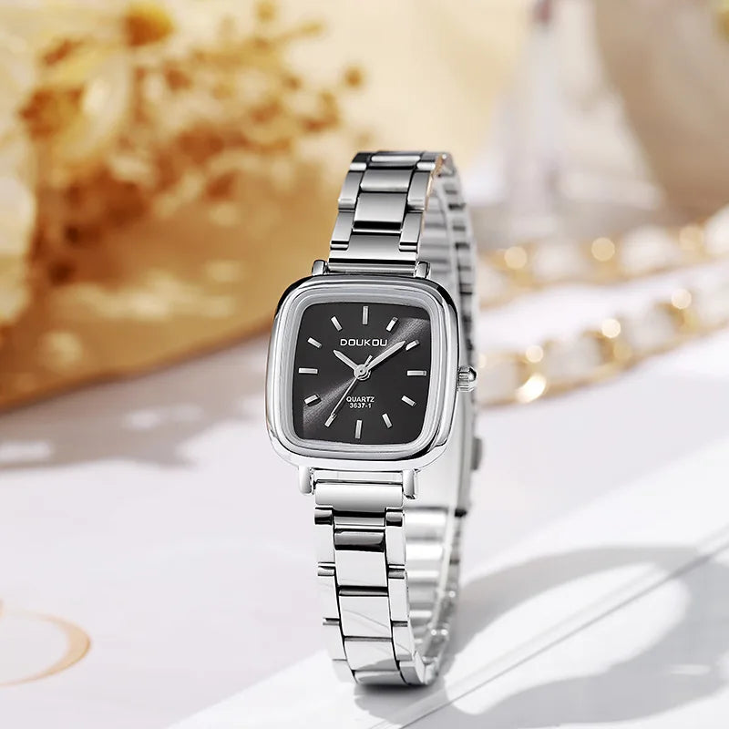 New Brand Ladies Watch Versatile Korean Female Student Small Square Quartz Watch Adjustable Stainless Steel Strap Wristwatches