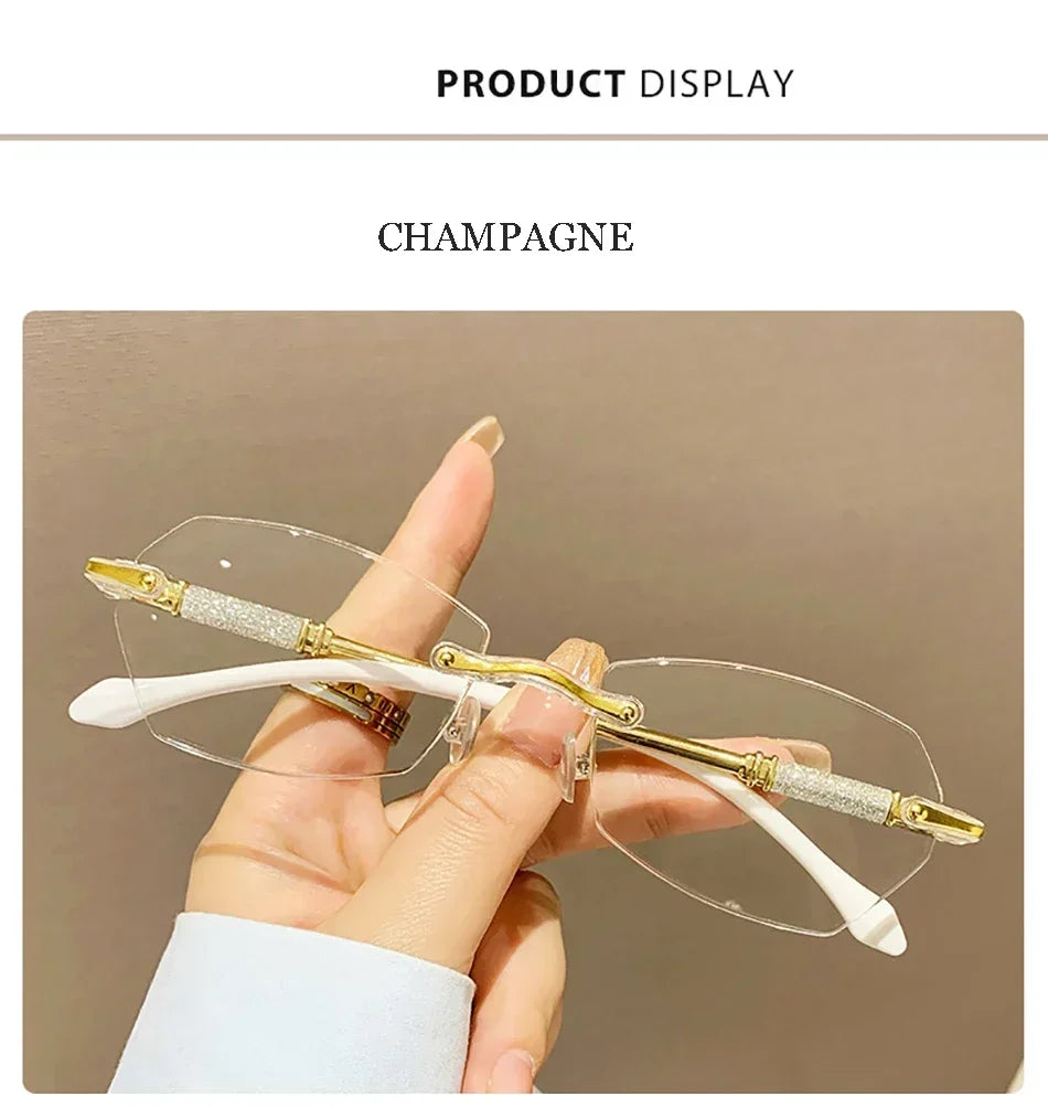 New Rimless Diamond Cutting Presbyopic Glasses Ladies Anti Blue Light Ultra Light Reading Glasses +1.0+1.5+2.0+2.5+3.0+3.5+4.0
