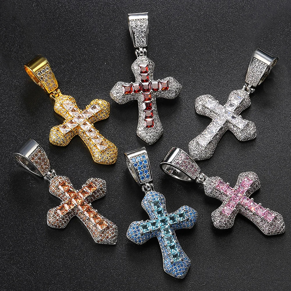 Luxury Inlaid CZ Cross Hiphop Pendant Rope Chain Necklaces for Men Women Punk Personality Rapper Accessory Fashion Neck Jewelry