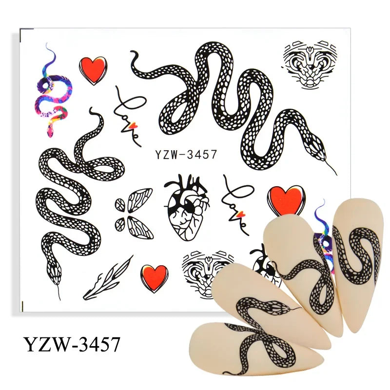 3D Chinese Red Black Dragon Manicure Decor Stickers Snake Nail Sticker DIY Self Adhesive Nail Decals Acrylic Nail Art Decoration