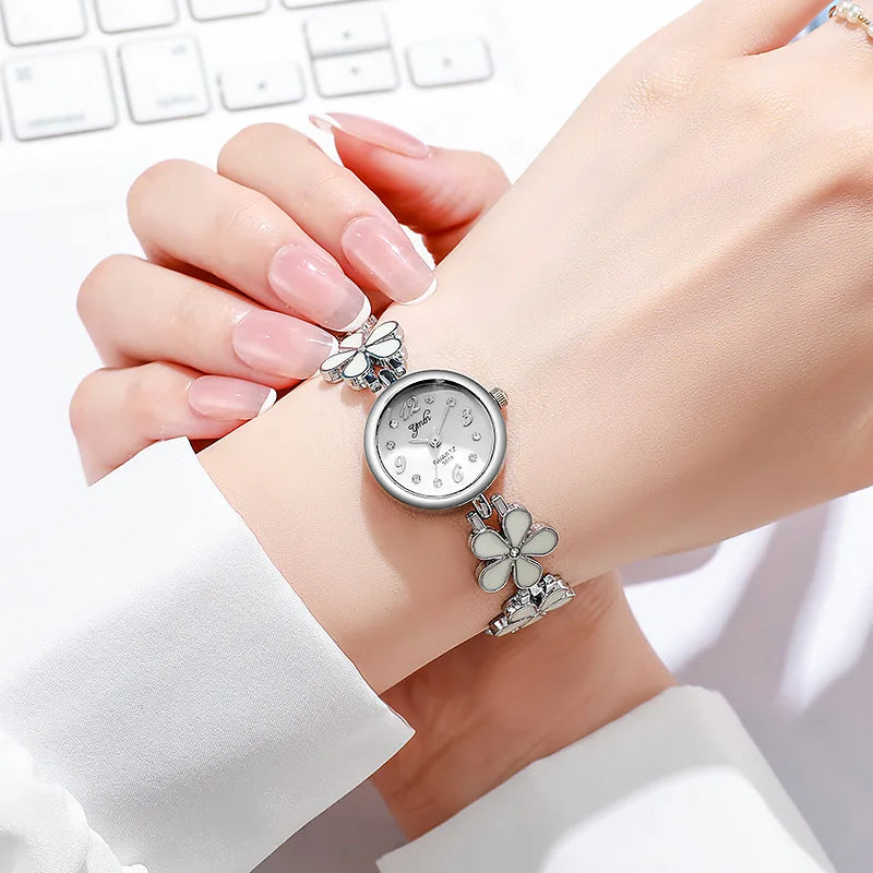 Korean Fashion Women's Watches Flower Shaped Strap Rhinestone Dial Ladies Quartz Wristwatches Dropshipping Relojes Para Mujer