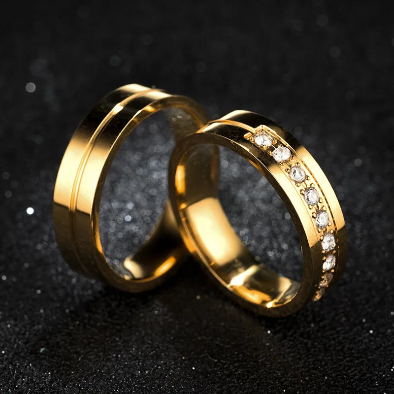 Fashion Wedding Bands Rings for Women Men Love Gift Gold-color Trendy Stainless Steel Promise Couple Jewelry Gifts