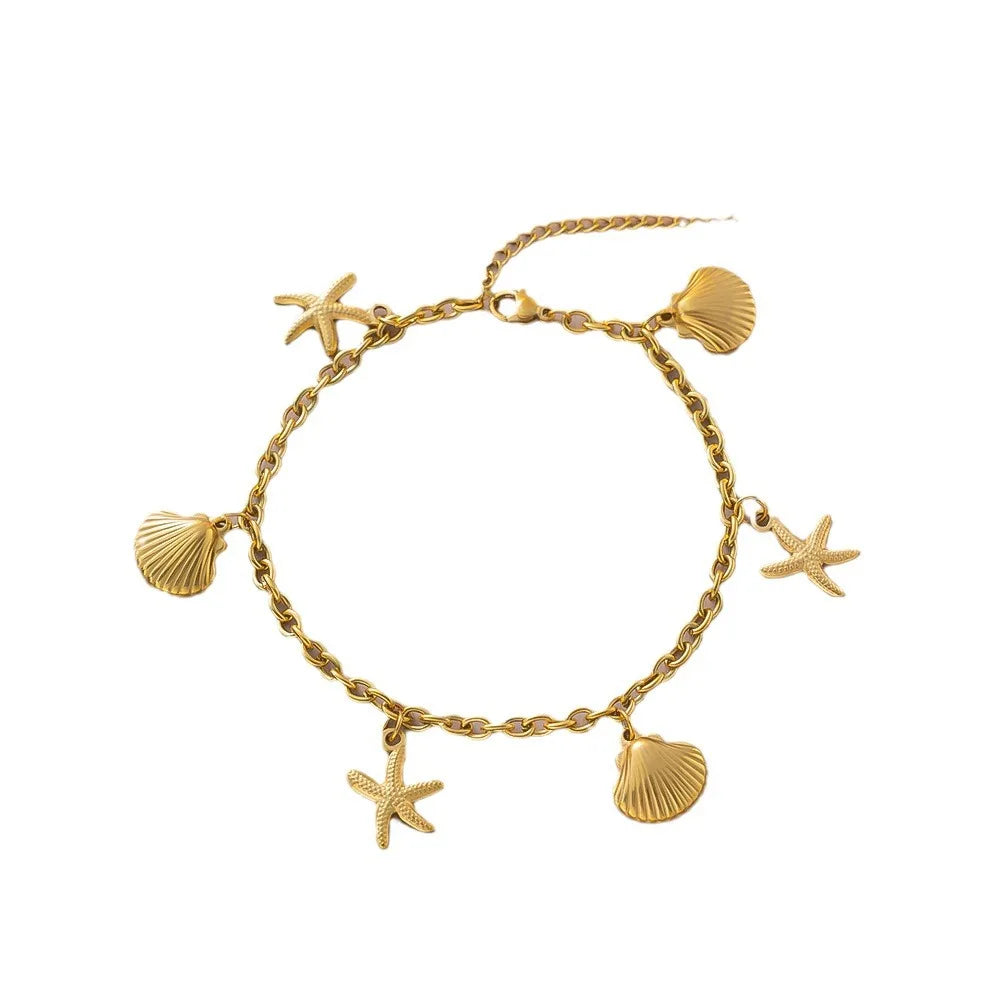 Vintage Starfish Shell Pearl Necklace For Women Gold Color Stainless Steel Pendant Shell Necklace Aesthetic  Summer Jewelry Gift