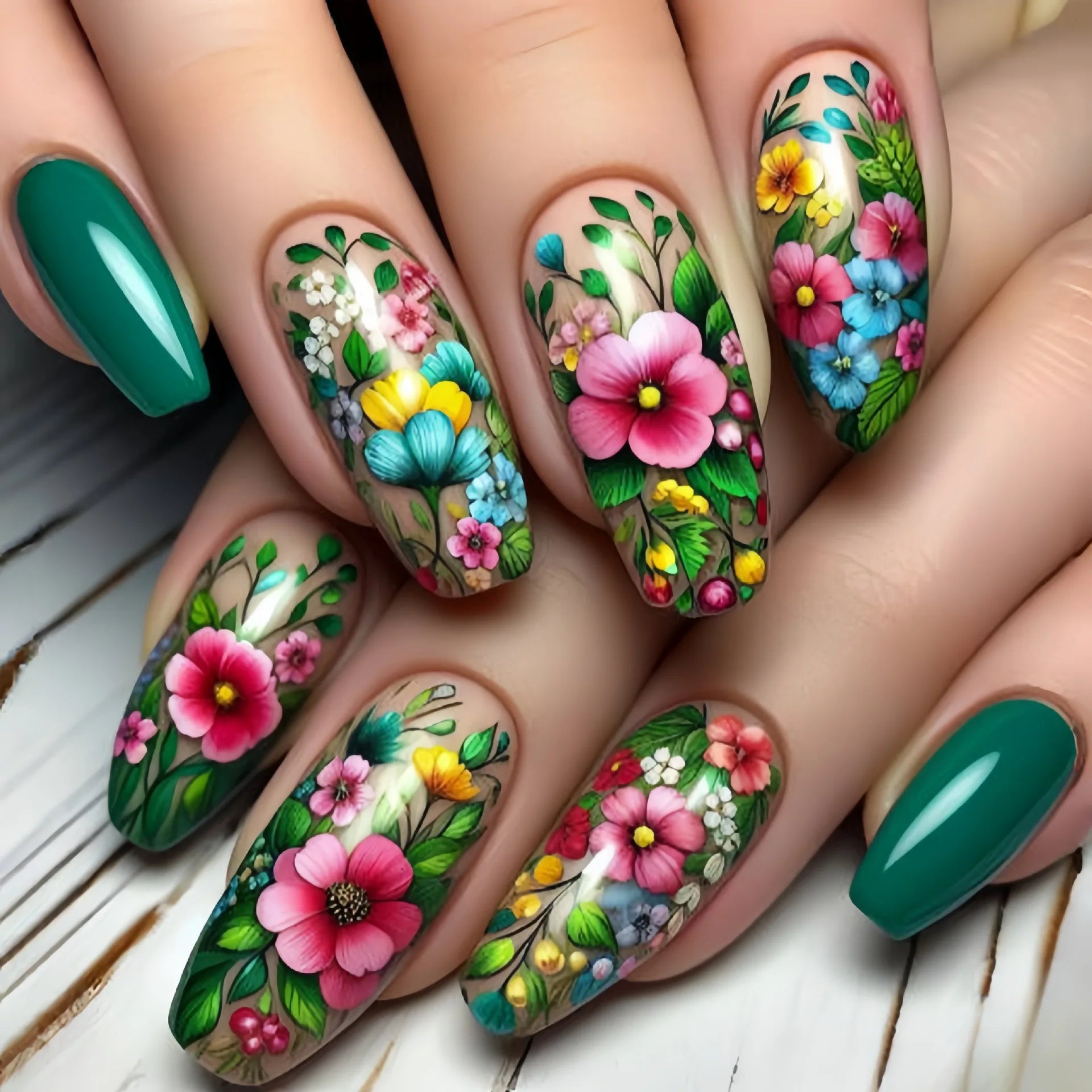 24Pcs Sweet Cool Coffin Fake Nails Butterfly Flower Acrylic Nail Glitter Glossy False Nail Full Cover Autumn Press on Nails Tips