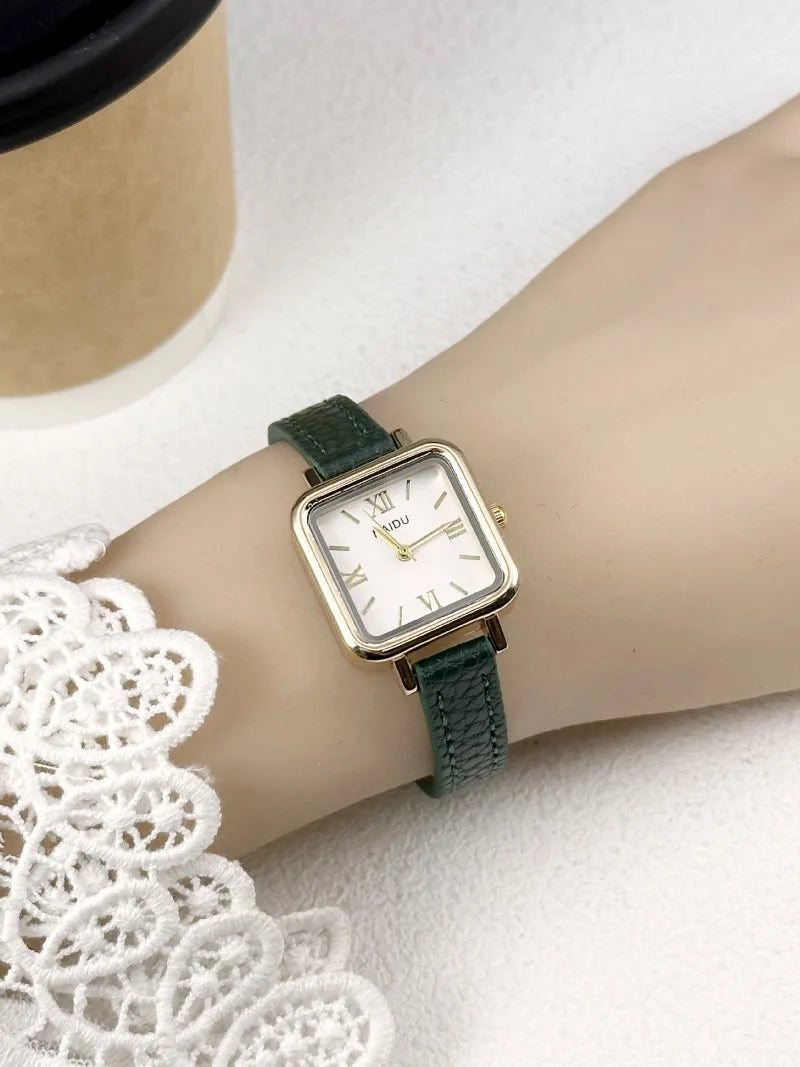 Vintage Small Square Watch Famous Brand Women Quartz Watch Luxury Gifts Ladies Clock Red Leather Strap Wristwatches Dropshipping