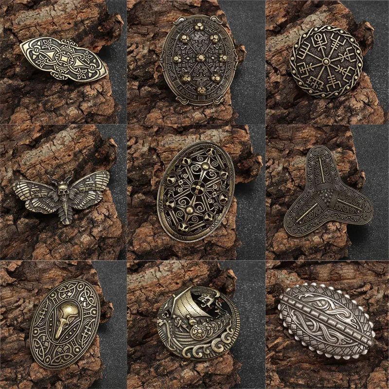Vintage Norse Mythology Iceland Norse Shield Brooch Medieval Clothing Fastener Clothes Scarf Cloak Jewelry for Men Women