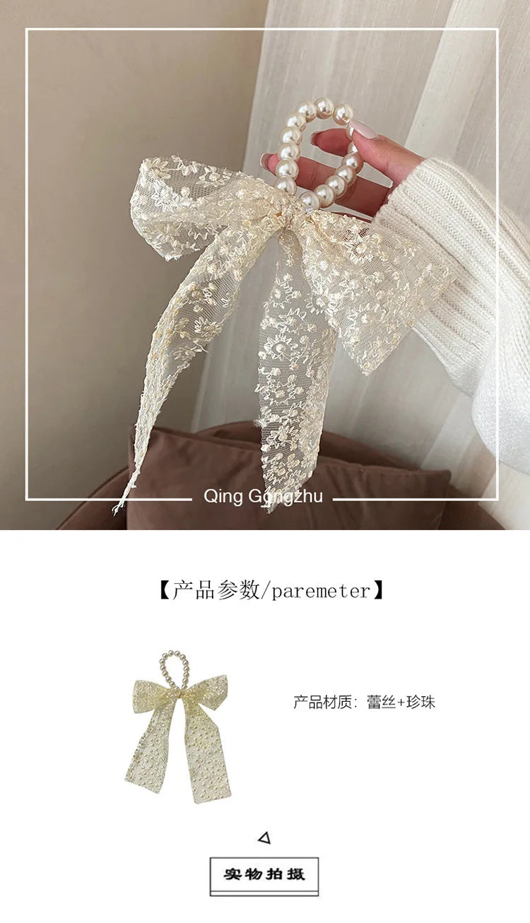 Elegant Lace Embroidery Bow Hair Ties Solid Color Retro Headdress Hair Ties Sweet Girls Princess Hair Accessories Gift