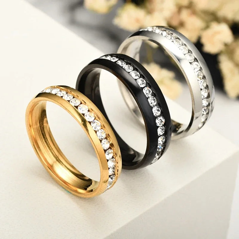 Stainless Steel Ring Crystal Rings For Women Circle CZ Fashion Engagement Jewelry Gifts Wholesale