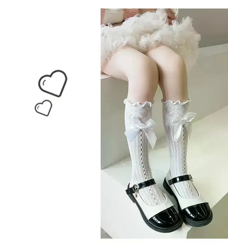 Baby Spring Summer Thin Lolita Sock Bowknot Stockings Girl Long Socks School Uniform Princess Calf Socks Kids Knee High Stocking