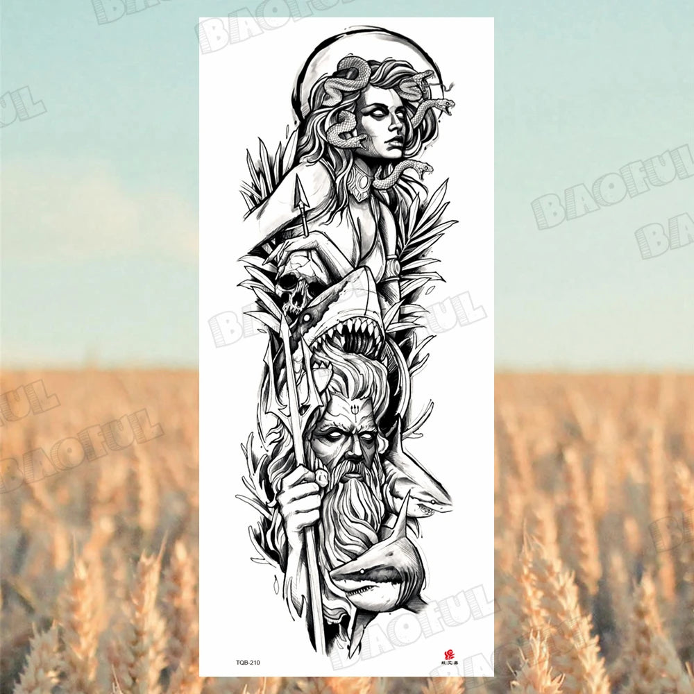 Arm Sleeve Temporary Tattoos For Women Men Realistic Wolf Lion Rosette War Maori Flower Fake Tattoo Stickers Sexy Thigh Tatoos
