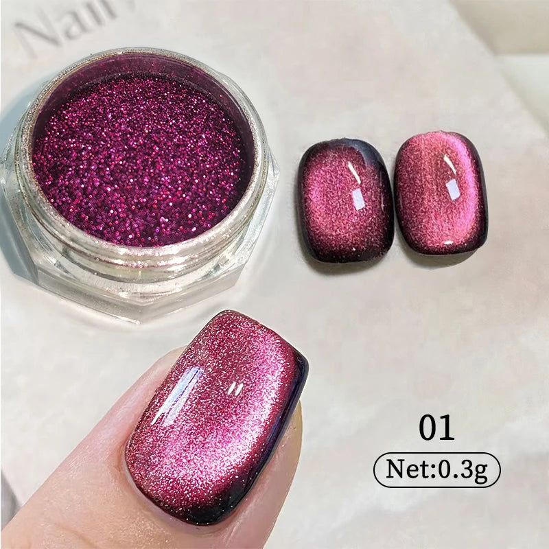 1 Box Red Cat Magnetic Powder Water Light Pink Cat Magnetic Effect Nail Chrome Pigment Dust Manicure New Year Nail Art Supplies