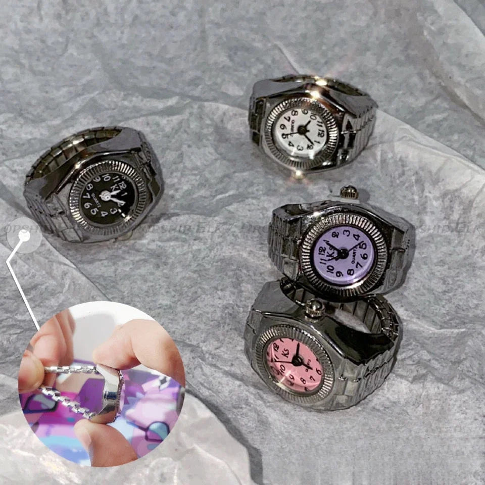 Vintage Punk Quartz Finger Watch Ring for Women Men Couple Rings Digital Watches Elastic Stretchy Finger Band Ring Jewelry Clock