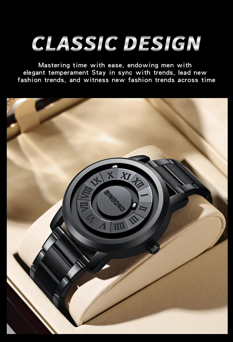 BINBOND B234 Top Luxury Men Quartz Watches Magnetic Levitation Hollow Out Stainless Steel Waterproof Men Watch Relogio Masculino