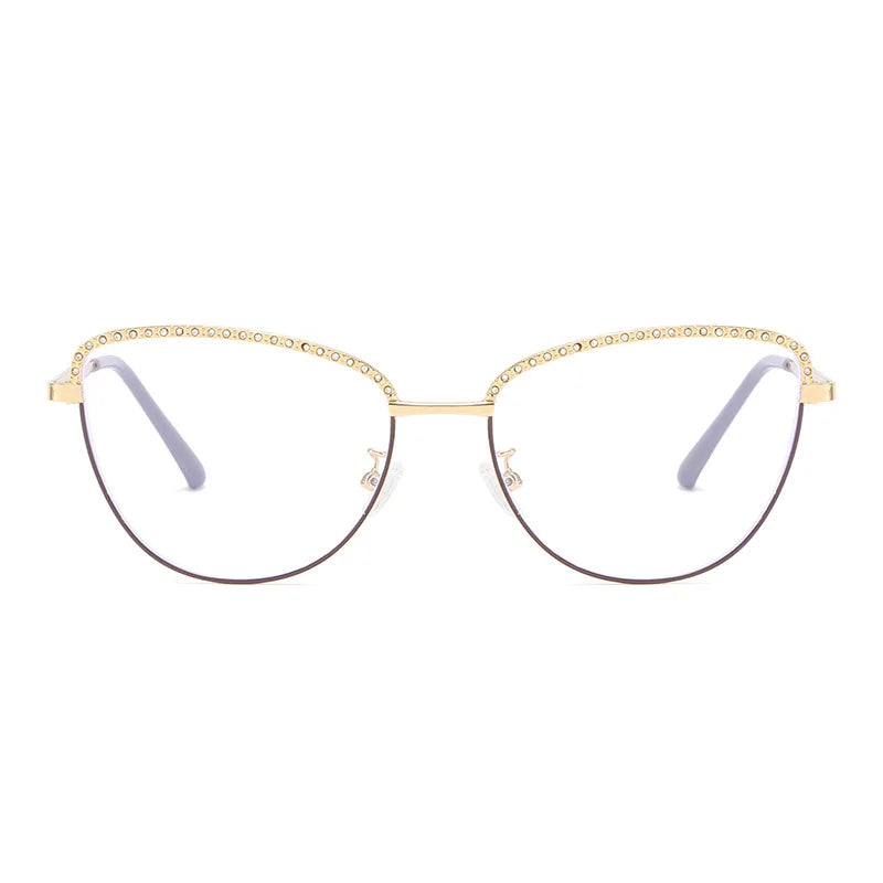 New Metal Anti Blue Light Glasses Fashionable Cat Eye Flat Lenses Large Frame Computer Eyeglasses Oculos De Grau Feminino